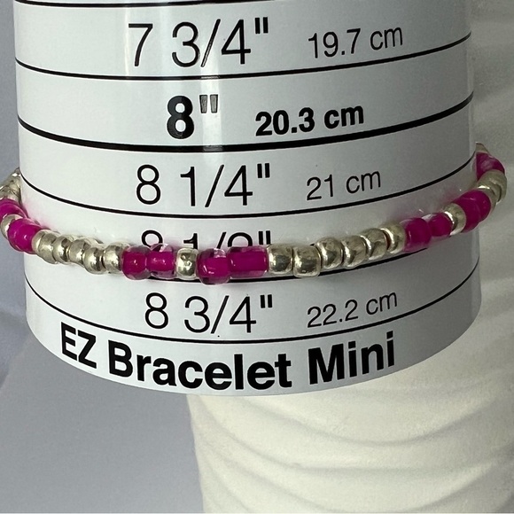 STRETCH Beaded Anklet with Pink and Silver Glass Beads Size 8.5” - Picture 8 of 13
